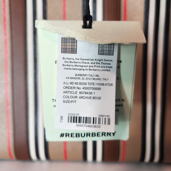 Burberry Medium NS Book Tote Bag Purse | Striped Pattern - Picture 9 of 9